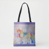Cute Rainbow Unicorn Waterverf Grocery Canvas tas (Voorkant)