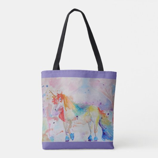 Cute Rainbow Unicorn Waterverf Grocery Canvas tas (Achterkant)