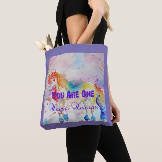 Cute Rainbow Unicorn Waterverf Grocery Canvas tas (Dichtbij)