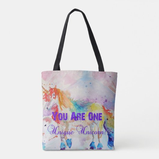 Cute Rainbow Unicorn Waterverf Grocery Canvas tas (Achterkant)