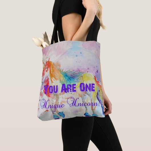 Cute Rainbow Unicorn Waterverf Grocery Canvas tas (Dichtbij)