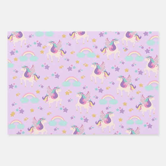 Cute Rainbow Unicorn Wrapping Paper Sheet Set (Voorkant)