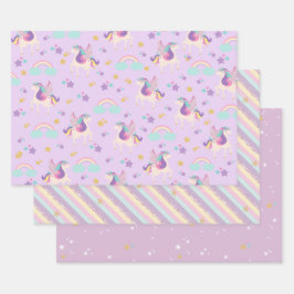 Cute Rainbow Unicorn Wrapping Paper Sheet Set