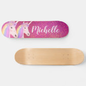 Cute Rainbow Unicorns Roze Glitter Personalizeerd Persoonlijk Skateboard (Horizontaal)