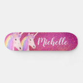 Cute Rainbow Unicorns Roze Glitter Personalizeerd Persoonlijk Skateboard (Horizontaal)