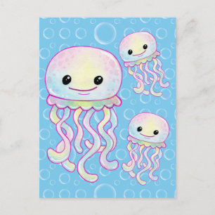 Cute Rainbow Waterverf Jellyfish Briefkaart