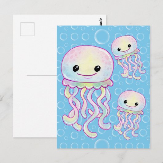 Cute Rainbow Waterverf Jellyfish Briefkaart (Voorkant / Achterkant)