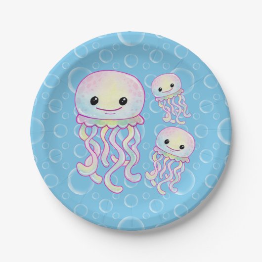 Cute Rainbow Waterverf Jellyfish Papieren Bordje (Voorkant)