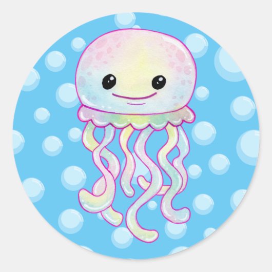 Cute Rainbow Waterverf Jellyfish Ronde Sticker (Voorkant)