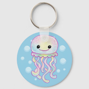 Cute Rainbow Waterverf Jellyfish Sleutelhanger