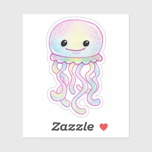 Cute Rainbow Waterverf Jellyfish Sticker (Vel)