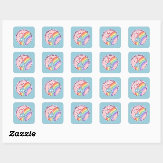 Cute Rainbow Whale Vierkante Sticker (Vel)