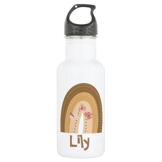 Cute Rainbows Butterflies Pink Brown Bohemen Waterfles (Voorkant)