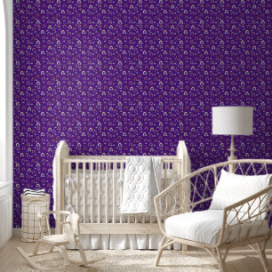 Cute Rainbows & Clouds Royal Purple Baby Nursery Behang