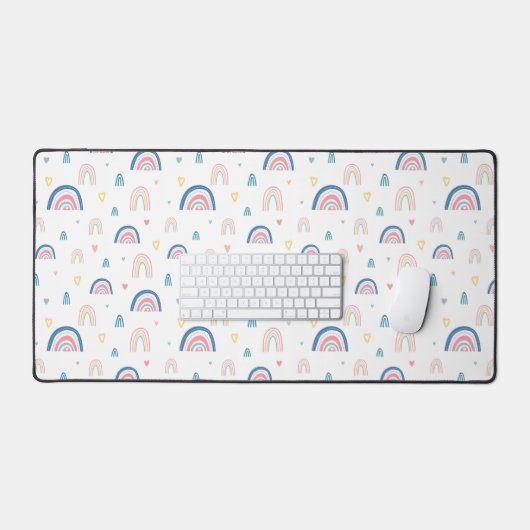 Cute Rainbows & Hearts Pattern Bureaumat (Keyboard & Muis)