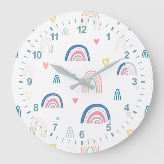 Cute Rainbows & Hearts Pattern Grote Klok (Voorkant)