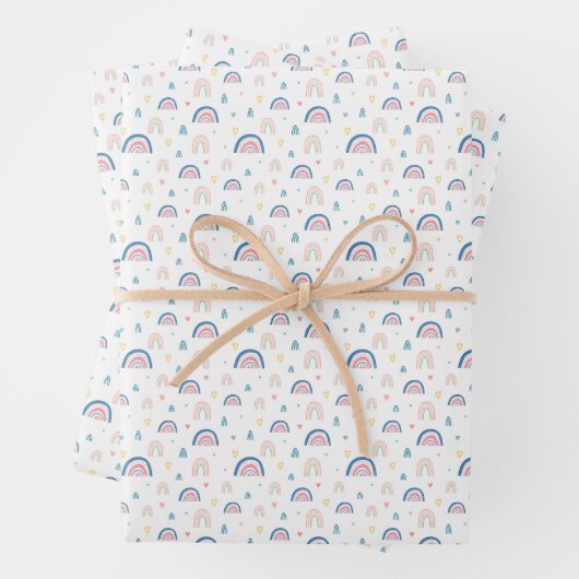 Cute Rainbows & Hearts Pattern Inpakpapier Vel (In situ)