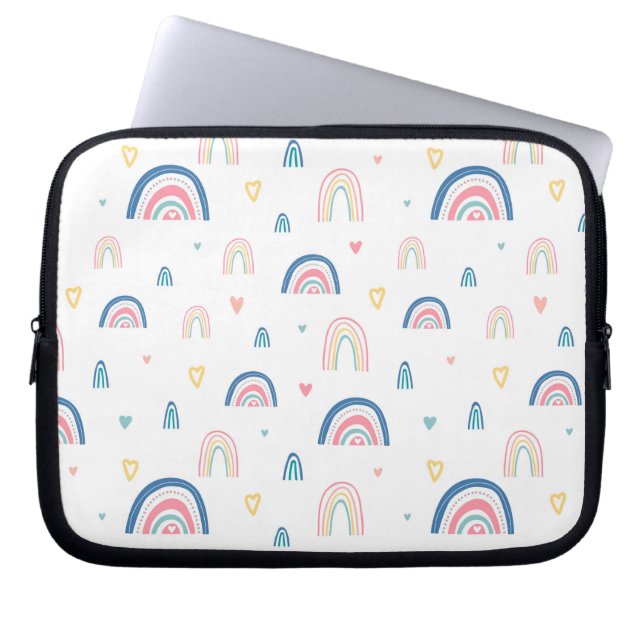 Cute Rainbows & Hearts Pattern Laptop Sleeve (Voorkant)