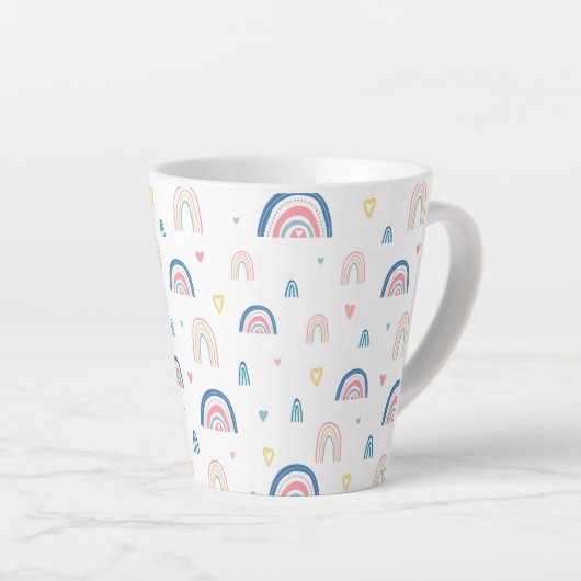Cute Rainbows & Hearts Pattern Latte Mok (Rechterhoek)