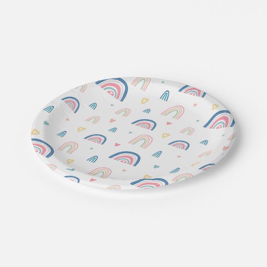 Cute Rainbows & Hearts Pattern Papieren Bordje (Gekanteld)