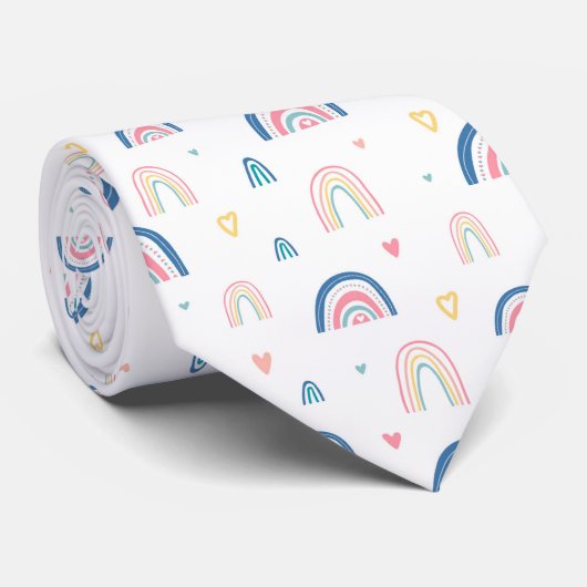Cute Rainbows & Hearts Pattern Stropdas (Opgerold)