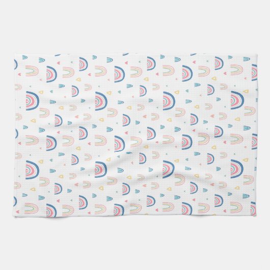 Cute Rainbows & Hearts Pattern Theedoek (Horizontaal)