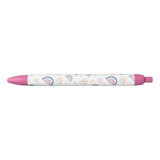 Cute Rainbows & Hearts Pattern Zwarte Inkt Pen (Voorkant)