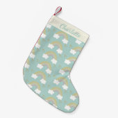 Cute Rainbows in Blue Gold Glitter Personalized Kleine Kerstsok (Voorkant (Hangend))