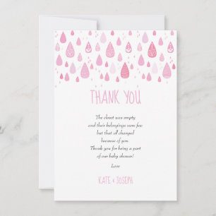 Cute Raindrops Baby Girl Shower Dank je wel Bedankkaart