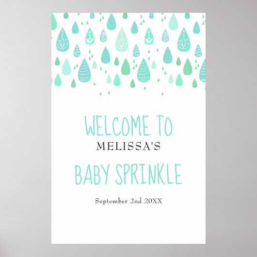 Cute Raindrops Baby Sprinkle / Shower Welkom Poster (Voorkant)