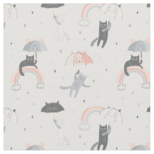 Cute Raining Cats Pattern Stof (Close Up)