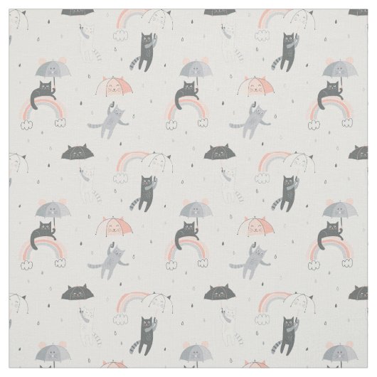 Cute Raining Cats Pattern Stof (Swatch)