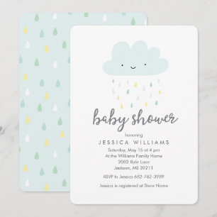 Cute Rainy Cloud Baby shower Invitation in Blue Kaart