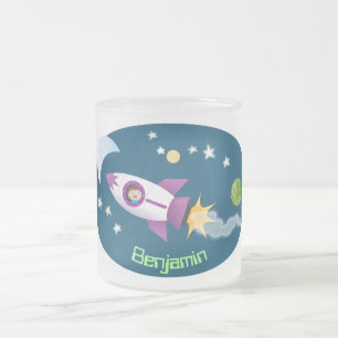 Cute raket in de ruimte cartoon illustratie matglas koffiemok