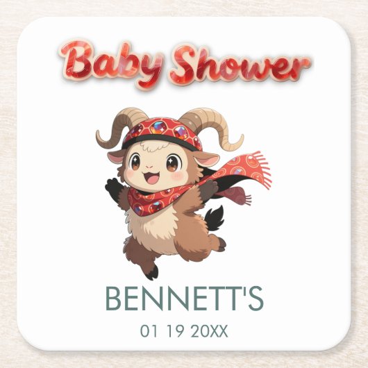 Cute Ram Winter Baby Shower Coaster Kartonnen Onderzetters (Voorkant)