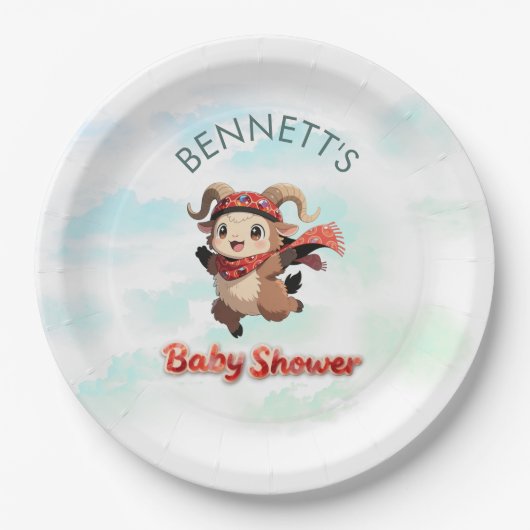 Cute Ram Winter Baby Shower Paper Plate Papieren Bordje (Voorkant)