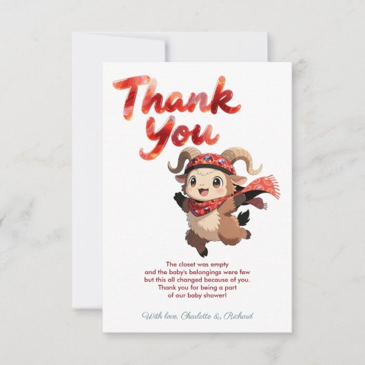 Cute Ram Winter Baby Shower Thank You Bedankkaart (Voorkant)