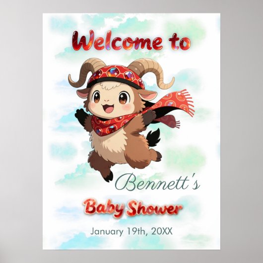 Cute Ram Winter Baby Shower Welcome Sign Poster (Voorkant)