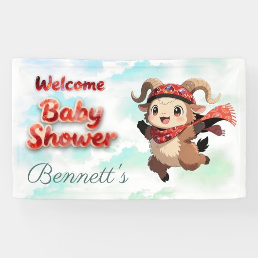Cute Ram Winter Baby Shower Welcome  Spandoek (Horizontaal)