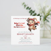 Cute Ram Winter Boy Baby Shower Invitation Save The Date (Staand voorkant)