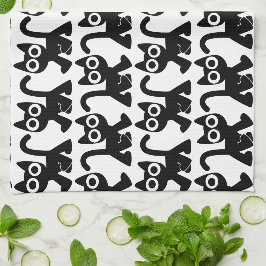 Cute Rambling Cartoon Cat Kitchen Towel Theedoek (Gevouwen)