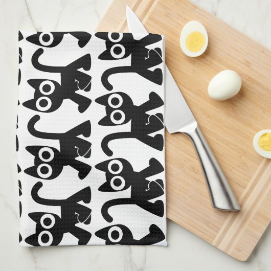 Cute Rambling Cartoon Cat Kitchen Towel Theedoek (Quarter Fold)