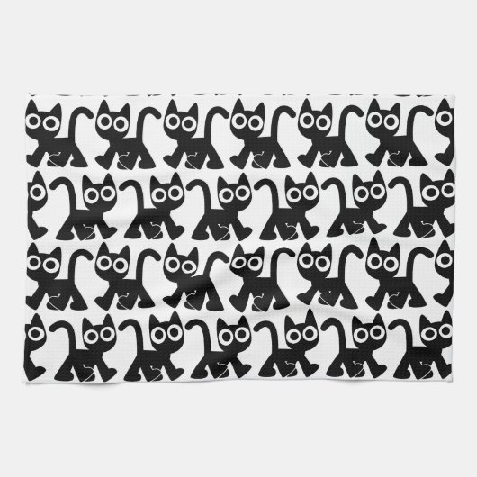 Cute Rambling Cartoon Cat Kitchen Towel Theedoek (Horizontaal)
