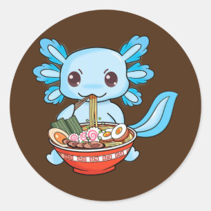 Cute Ramen Axolotl Japanse Anime Noodles Kinder Ronde Sticker