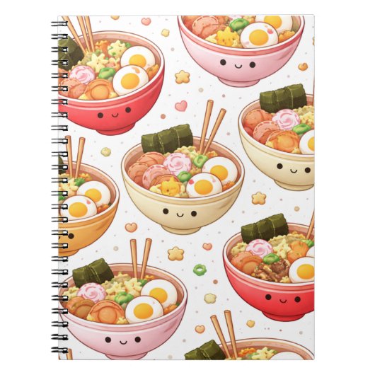 Cute Ramen Bowls - Kawaii Smiling Noodles Notebook Notitieboek (Voorkant)