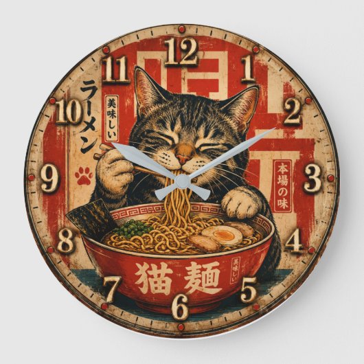 Cute Ramen Cat Grote Klok (Voorkant)
