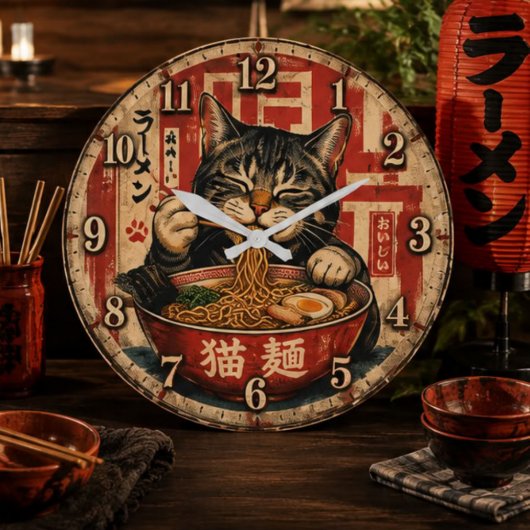 Cute Ramen Cat Grote Klok