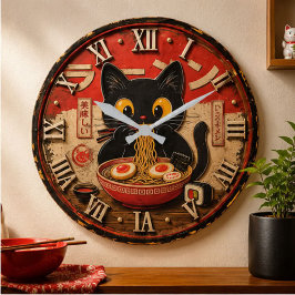 Cute Ramen Cat Japanese Noodle Kawaii Anime Style Grote Klok