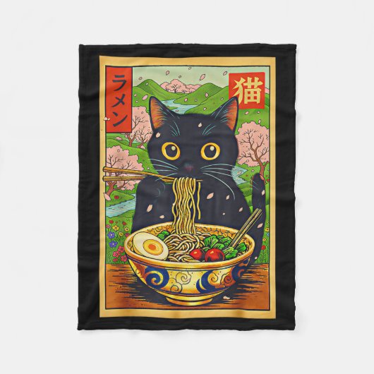 Cute Ramen Cat Nature Flowers Noodle Anime  Fleece Deken (Voorkant)