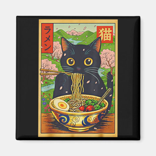 Cute Ramen Cat Nature Flowers Noodle Anime Magneet (Voorkant)